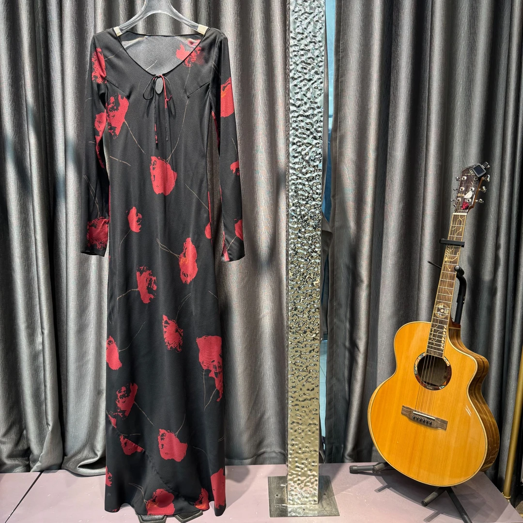 【哈哥原创】春夏新款连衣裙时尚复古长款真丝连衣裙