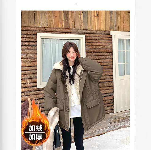 【赵露思同款】连帽冬季时尚百搭洋气加厚内里毛绒拼接派克服25150