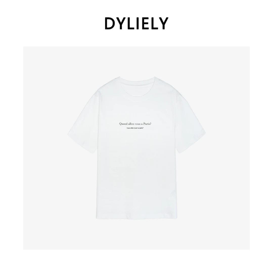 DYLIELY【花冉】T恤简约正肩圆领字母休闲百搭多色内搭上衣T3337