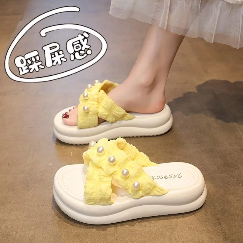 仙女风绝美厚底凉拖鞋女夏季外穿孕妇一字拖34码网红超火沙滩凉鞋