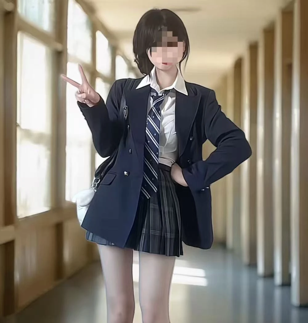 咪琦兔原创jk制服女学院风西装外套收腰显瘦气质西服双排三粒扣