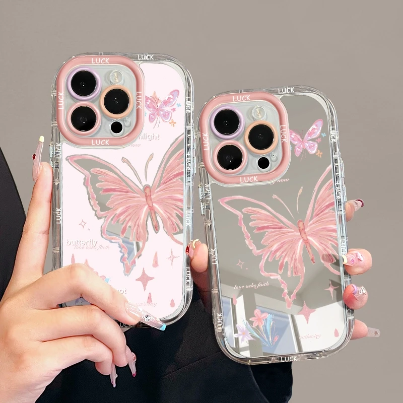 适用苹果15镜面iPhone14手机壳13/12油画质感蝴蝶vivoOPPO保护套