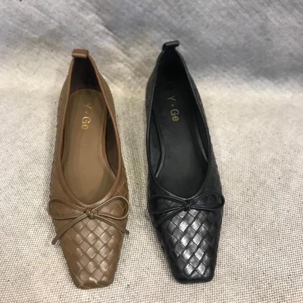 平跟编织小香风春秋舒适春季单鞋低跟气质少女风平底鞋浅口