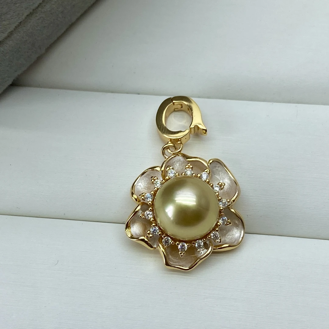 琪心海水南洋金珍珠山茶花可掰扣吊坠10-11