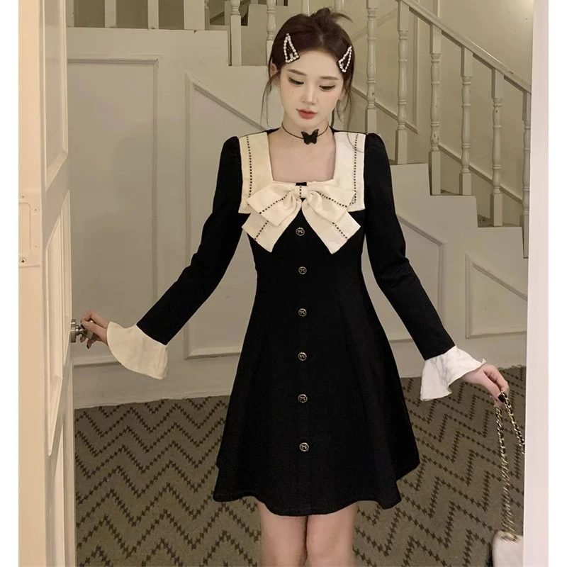 大码微胖女生法式蝴蝶结显瘦连衣裙女小众设计感胖mm梨型身材裙子