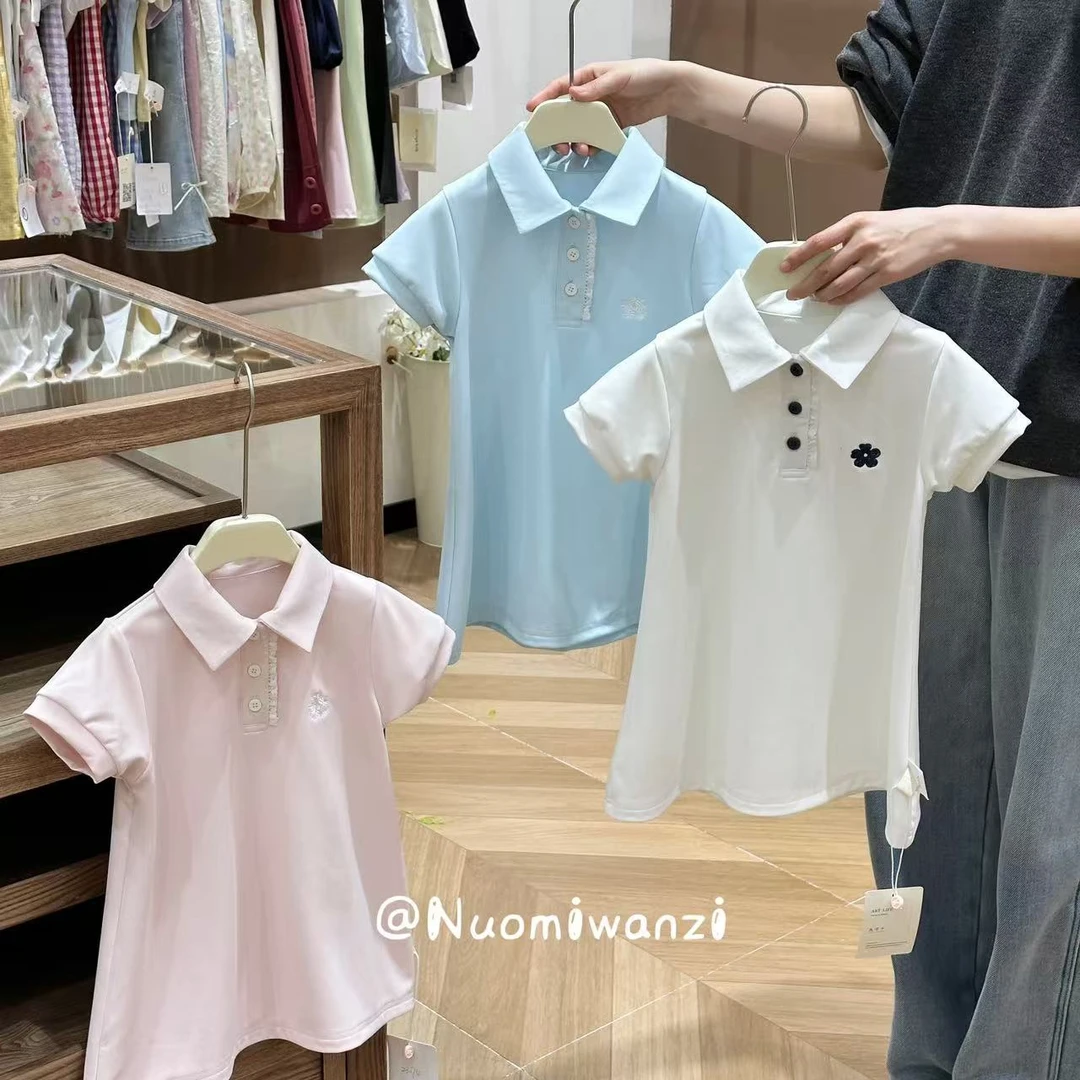 丸子十【桃汽云泡】花朵刺绣速干polo裙裙（夏款）WZJ-23074