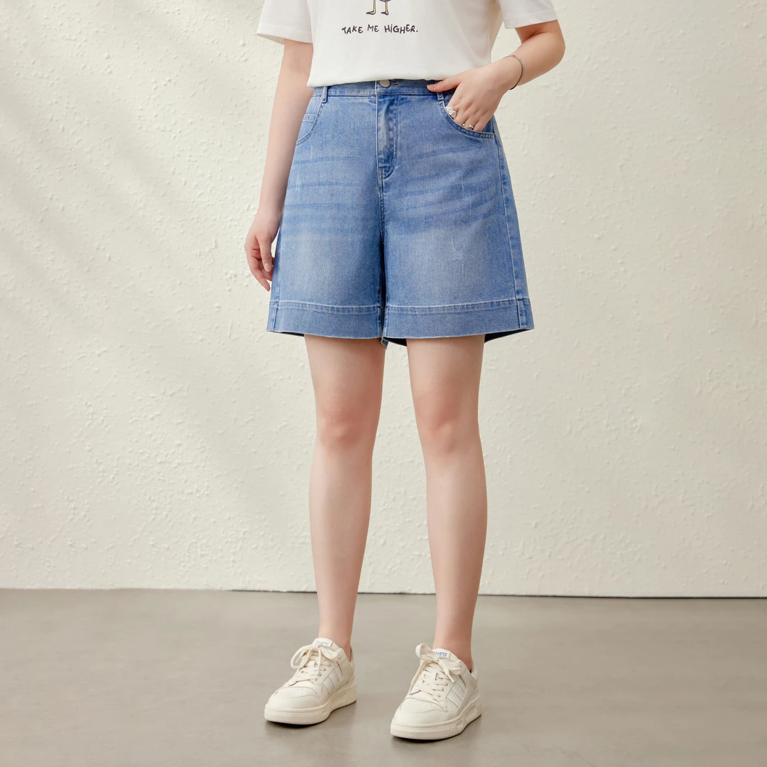 【潮流个性牛仔短裤】纤莉秀W大码女装时髦休闲简约百搭显瘦QK2283