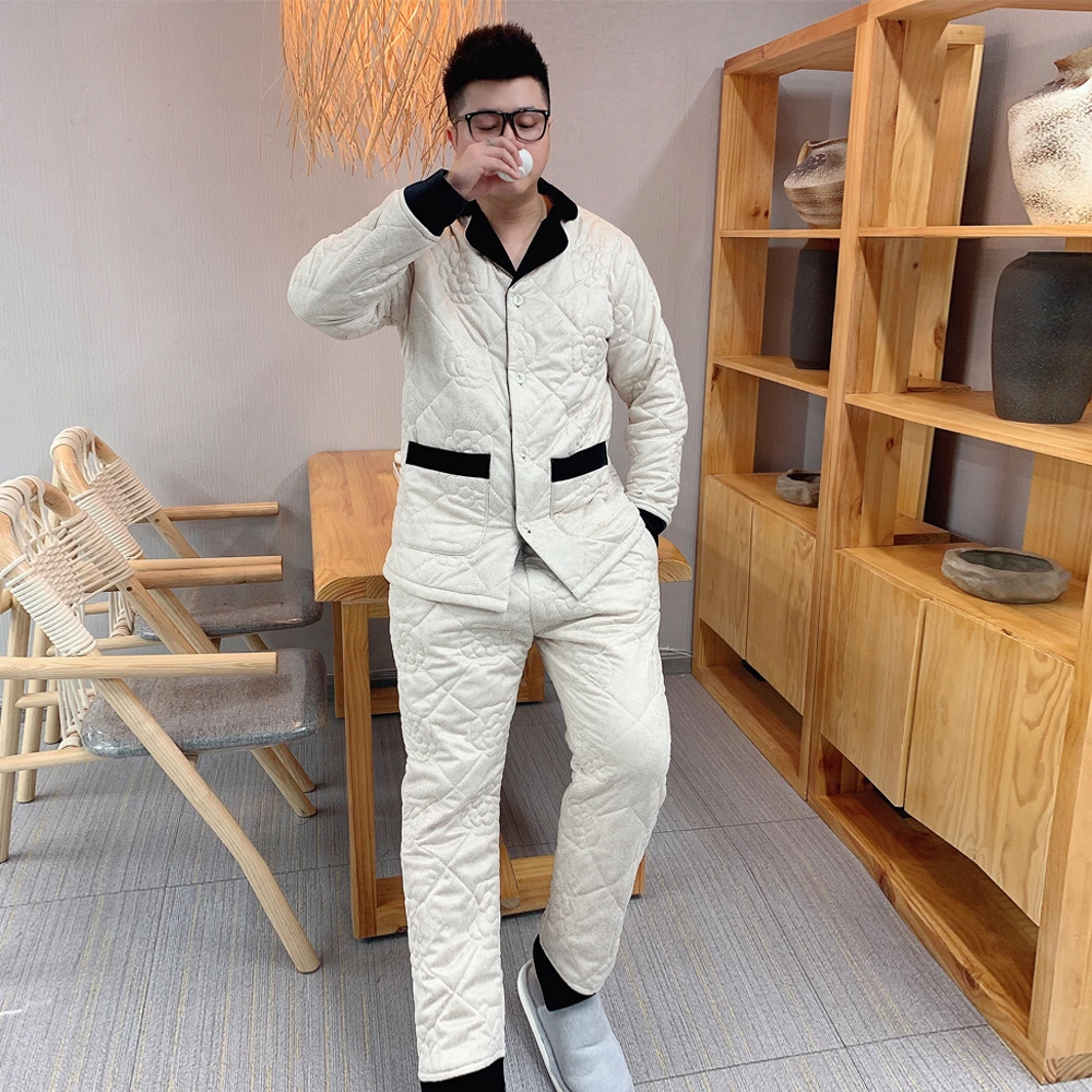 男士鹿皮绒休闲大码加厚薄棉睡衣套装2025春季休闲高品质家居服潮