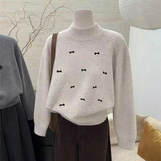 【可爱蝴蝶结】2026新款秋冬装软糯长袖慵懒宽松套头毛衣女针织衫