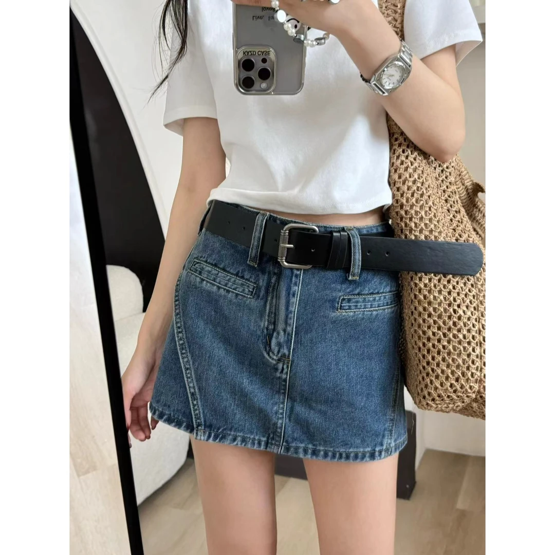 SP不规则拼接气质显瘦牛仔半身裙春夏高腰小众设计牛仔短裙配皮带