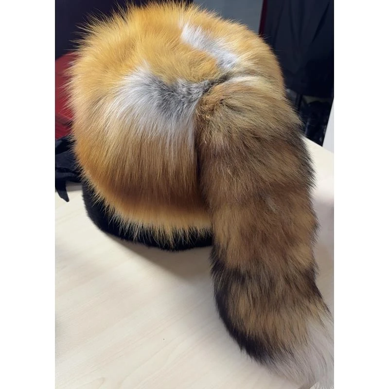 冬季新款红狐毛大圆帽真皮真毛时尚潮流防寒保暖男女同款