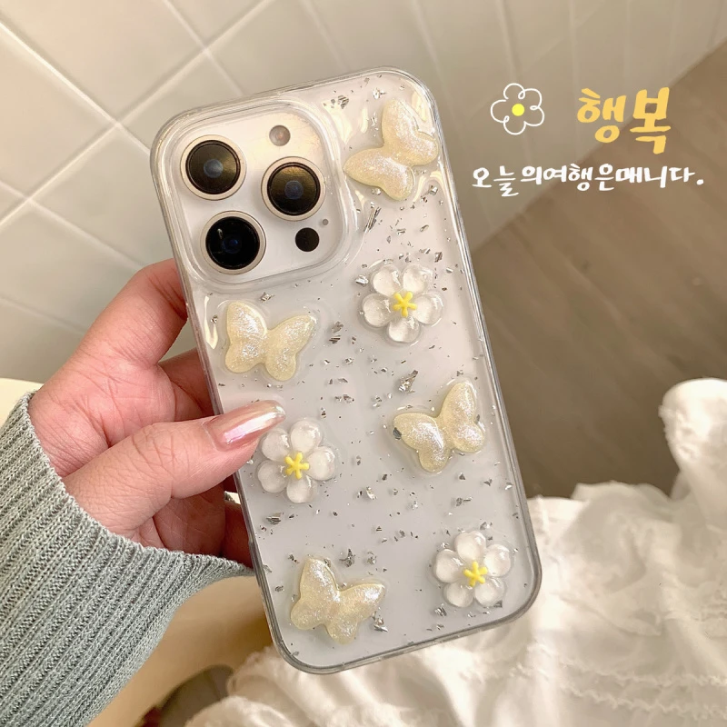 银箔花朵蝴蝶苹果16手机壳华为 荣耀 小米 oppo vivo保护套红米女