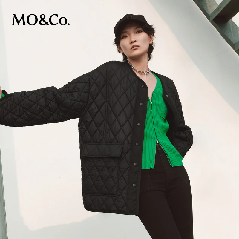 MOCO秋季菱格纹宽松廓形工装风棉服时尚外套MBC3COTT17