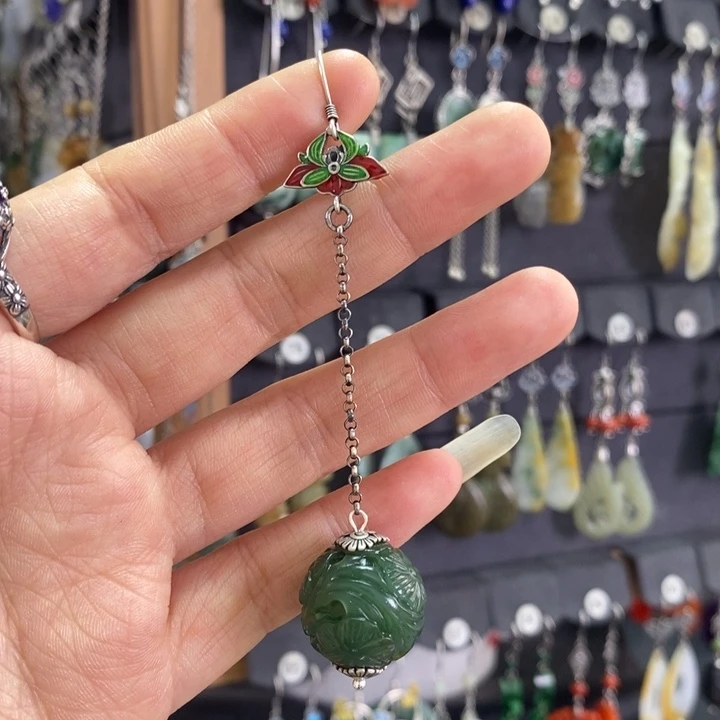 和田玉耳饰银S925镶嵌孔*师X22