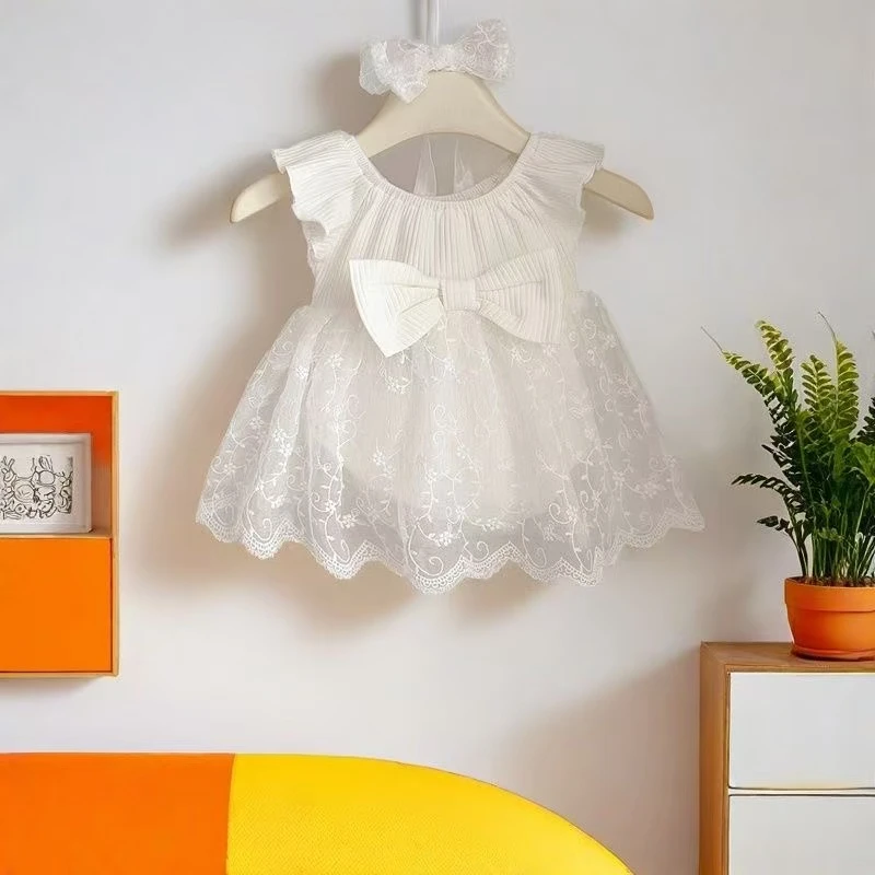 婴幼儿夏季白色网纱蝴蝶结女宝宝薄款包屁衣包屁裙儿童连体衣婴儿