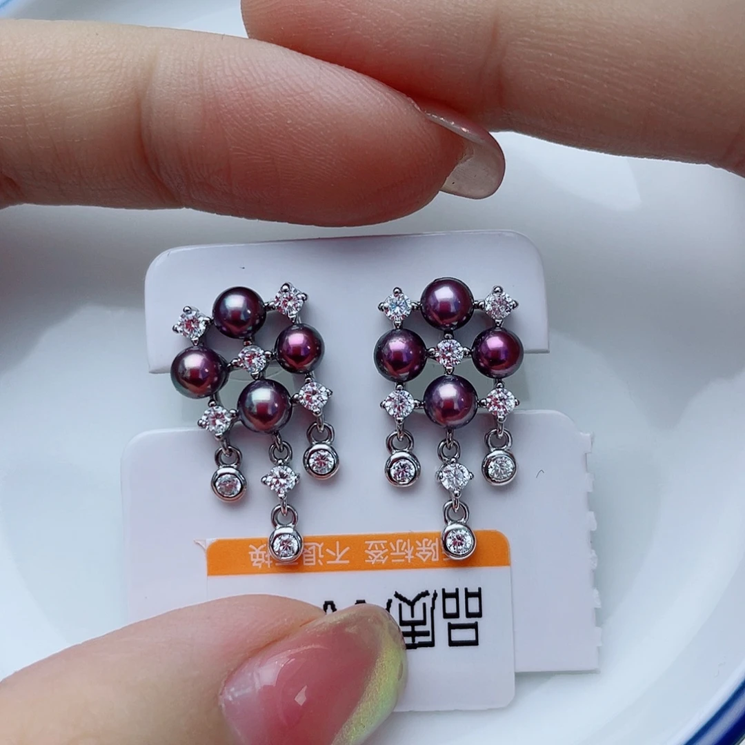 耳饰银S925镶嵌淡水珍珠w13