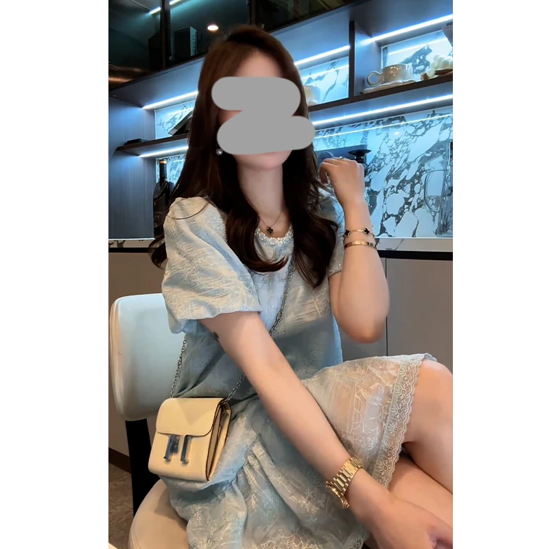 小个子韩系减龄短袖连衣裙女2025年夏季新款慵懒风气质炸街裙子潮
