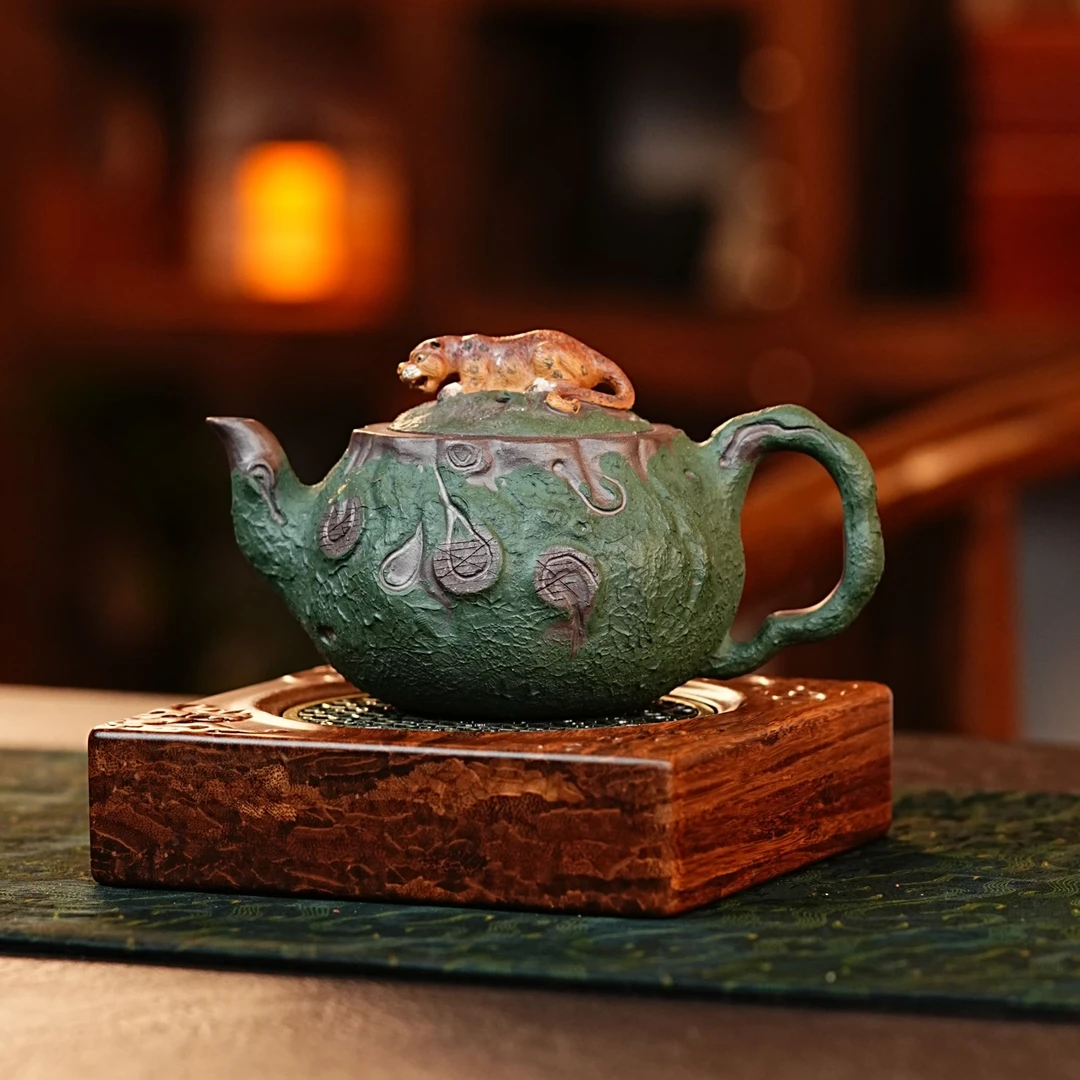宜兴原矿紫砂老紫泥粉浆绿泥一路豹富紫砂壶大容量全手工手制