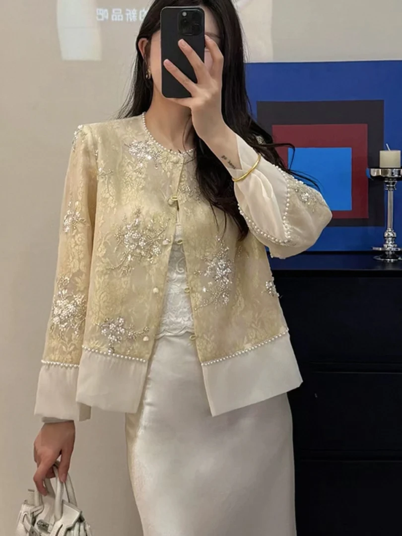 【833】新中式春季女刺绣防晒花纹外套法式小香风百搭国风复古女装