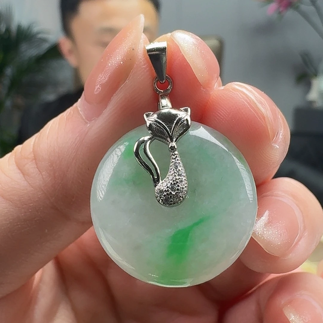 翡翠吊坠(不含链)银S925镶嵌天然