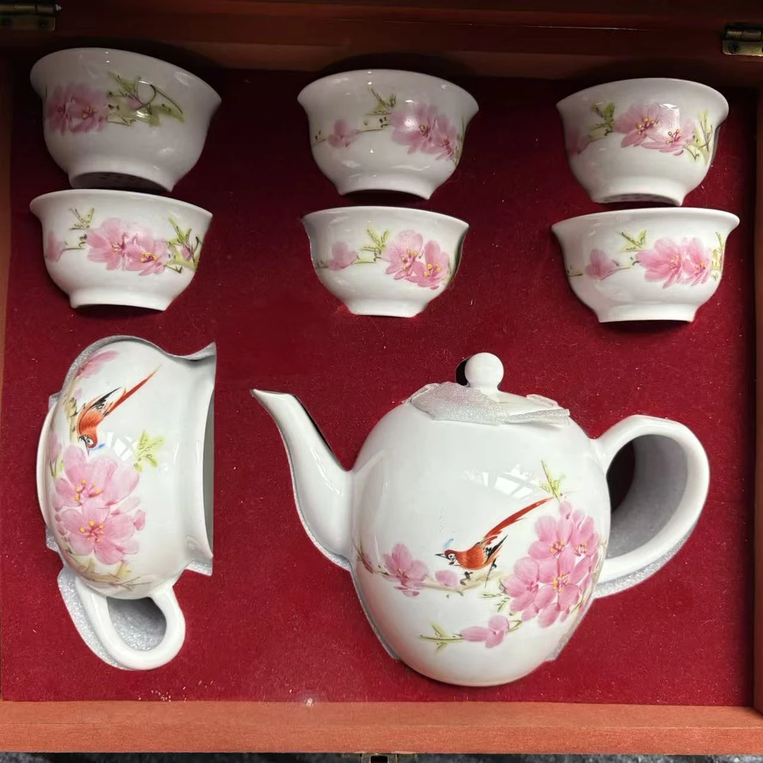 景德镇水点桃花玉兰壶茶具整套