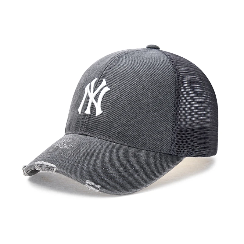 MLB韩国正品男女情侣防晒棒球帽遮阳做旧破洞网纱运动帽夏季新款