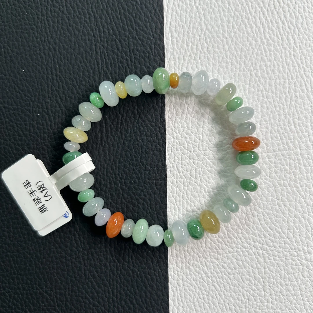 天然缅甸翡翠算盘珠手串 细糯种水多彩多宝色百搭时尚手链卡5～9+
