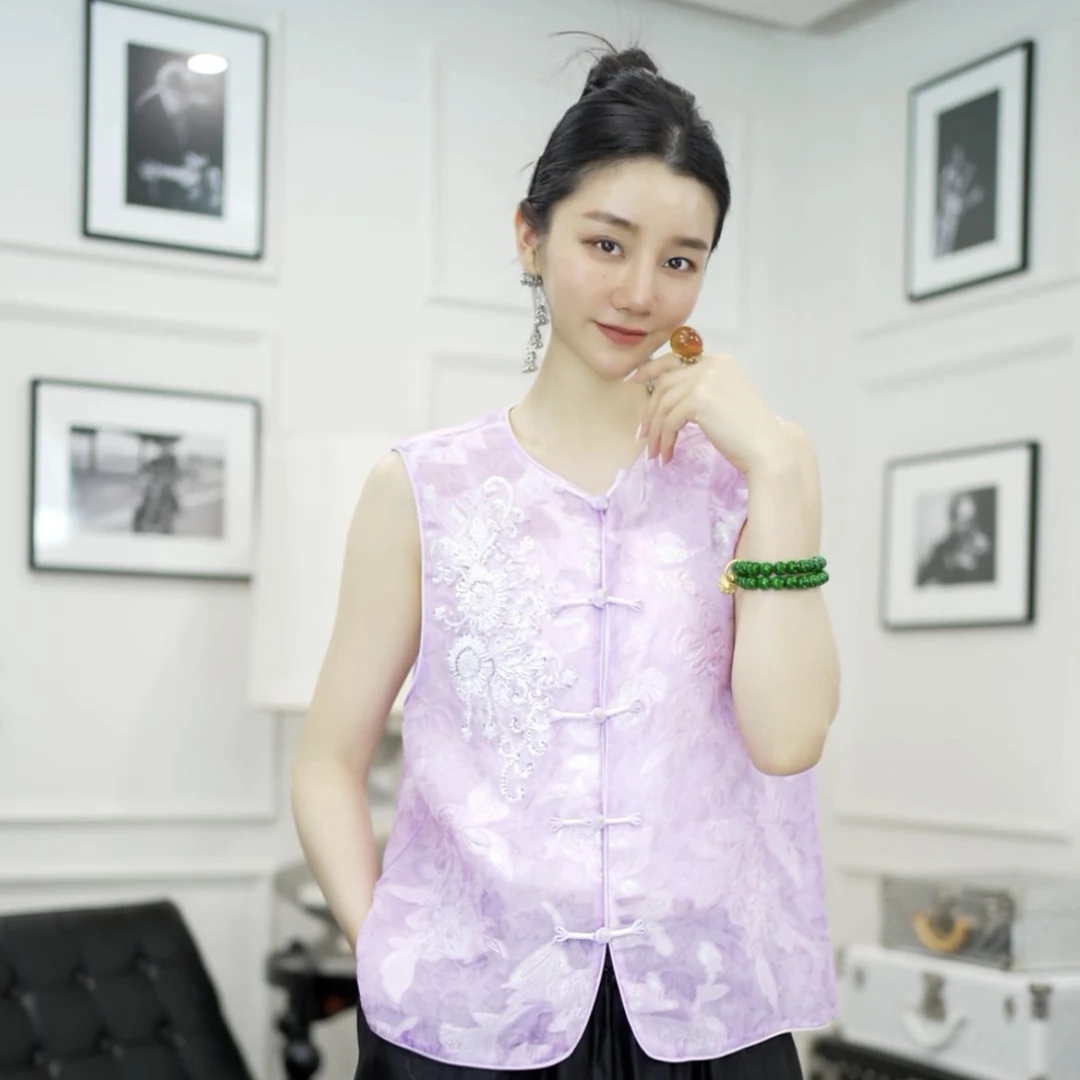 Betty Bairn【匠心/锦素留白 】新中式桑蚕丝刺绣马甲25B-BW10650