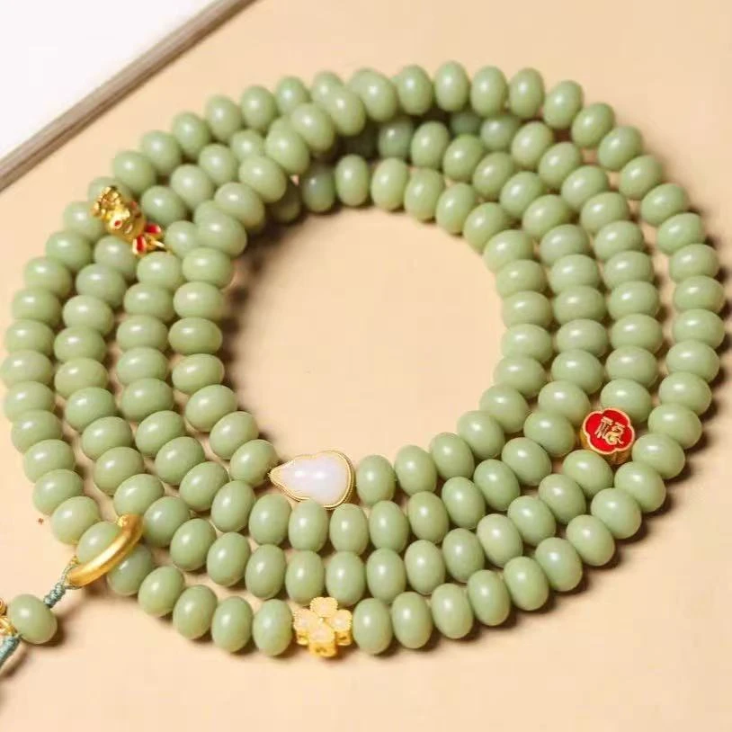 阿娇文创斜挎菩提绿菩提根手串多圈手链男女款式佛珠项链文玩