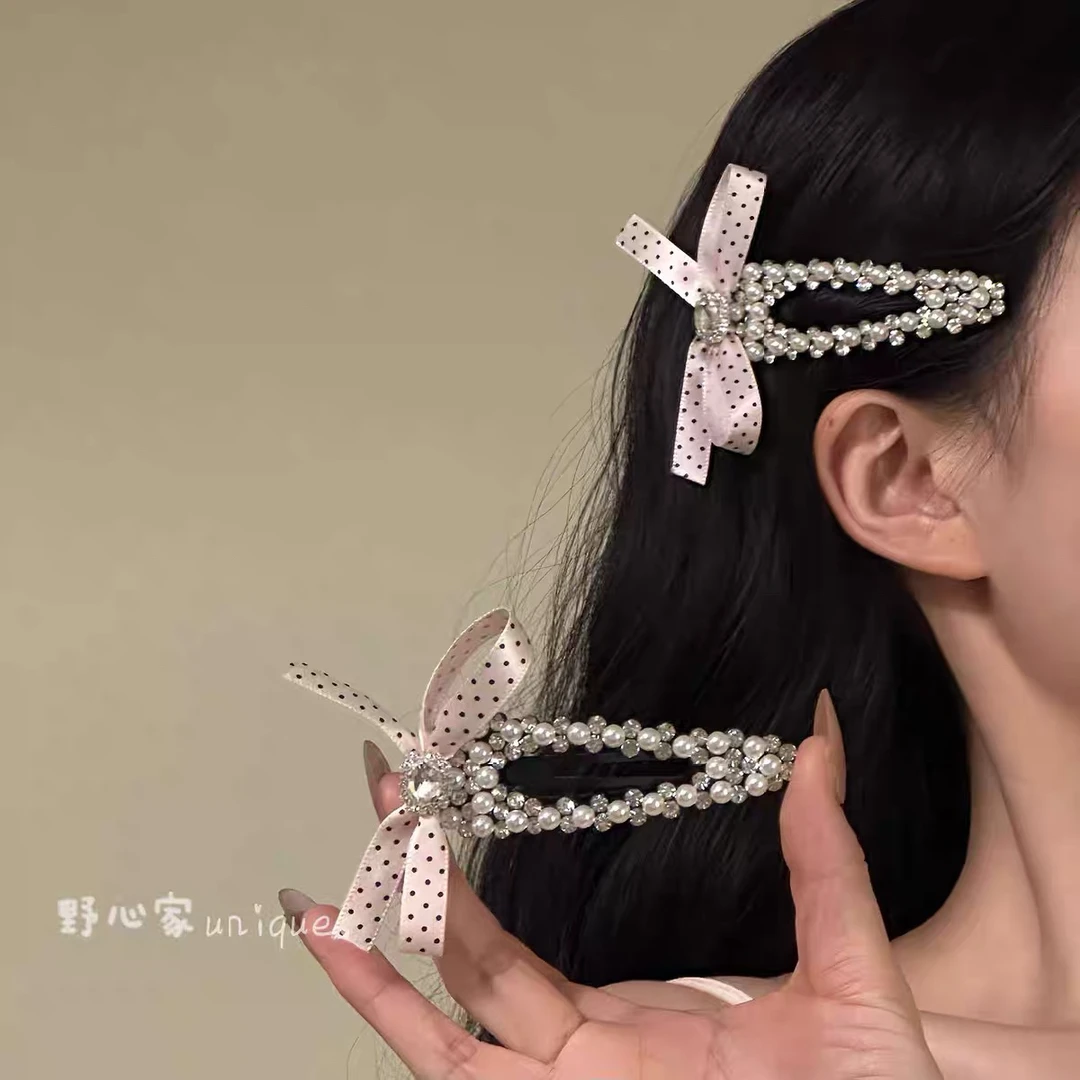 【高智miu系】波点蝴蝶结珍珠发夹甜美气质侧边夹发卡
