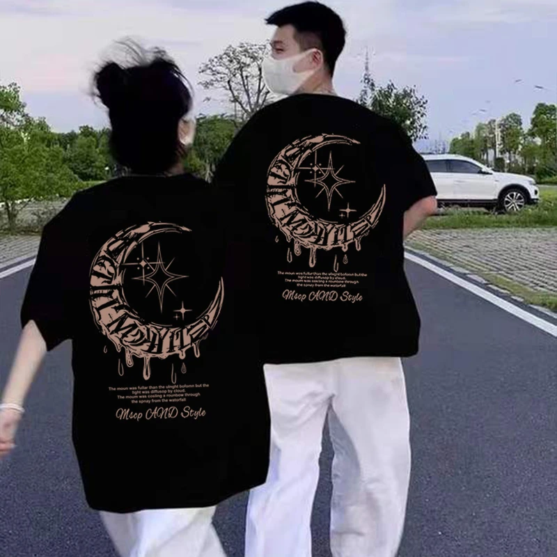 纯棉宽松短袖T恤男女小众设计感美式大码上衣潮牌情侣装休闲半袖