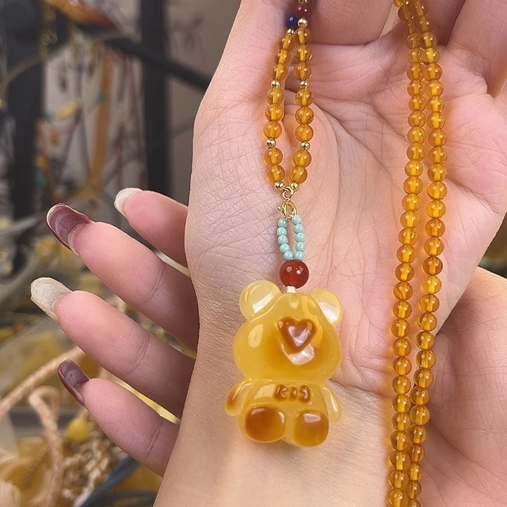 裸石琥珀未镶嵌小熊套链