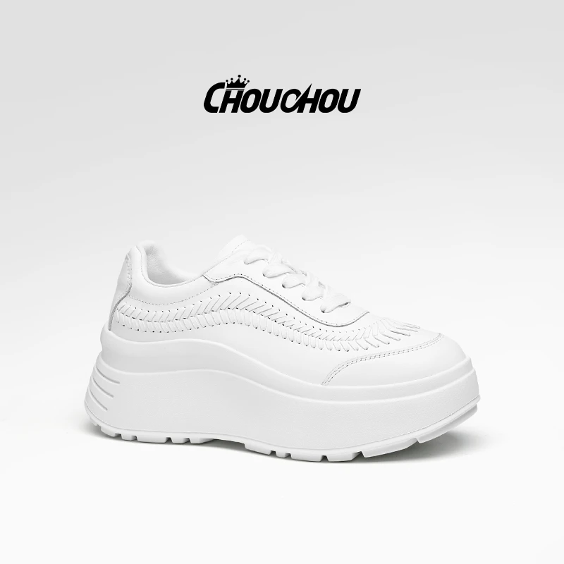 周同学新款复古麦穗纹休闲鞋小白鞋厚底增高HK250803XX