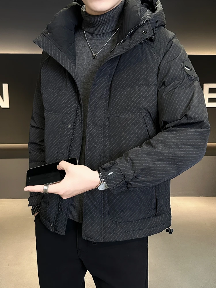 羽绒服男士冬季2025新款连帽潮牌袄子高端轻薄短款加厚外套男冬装