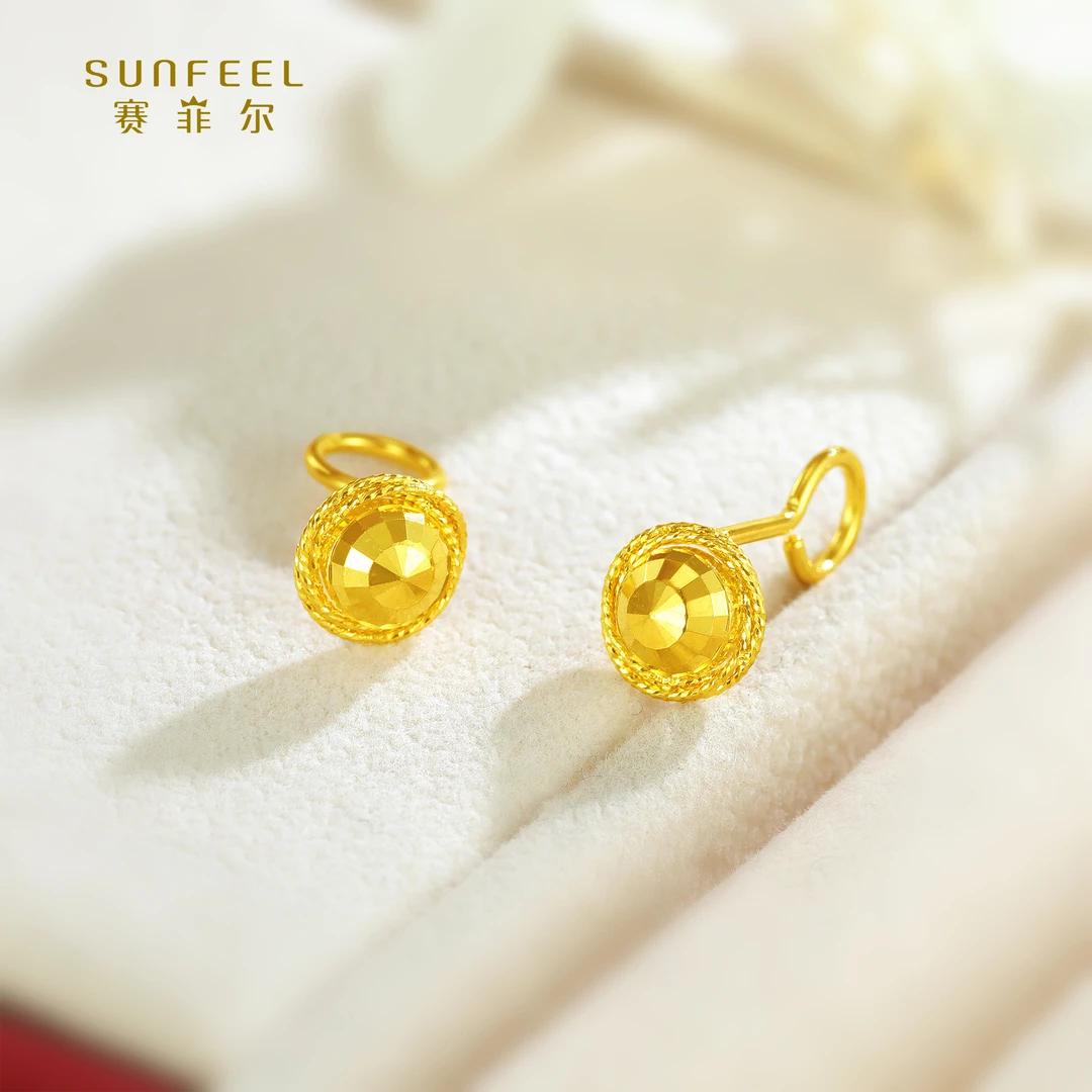 SUNFEEL/赛菲尔【十二店】足金5G艺术蹦迪珠花丝缠绕耳钉5GE00715