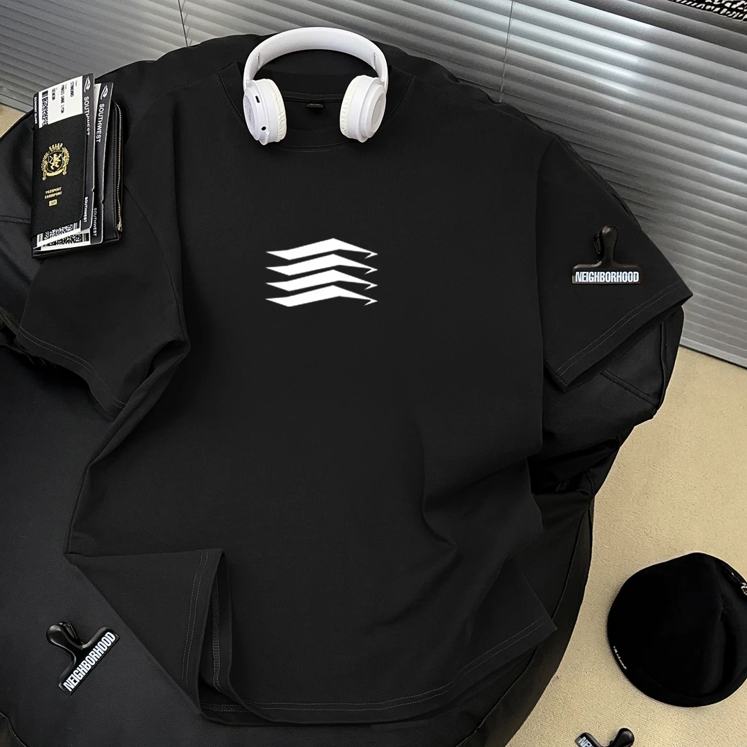 Dekkry美式ins简约几何字母印花短袖t恤男女夏季百搭休闲纯棉上衣