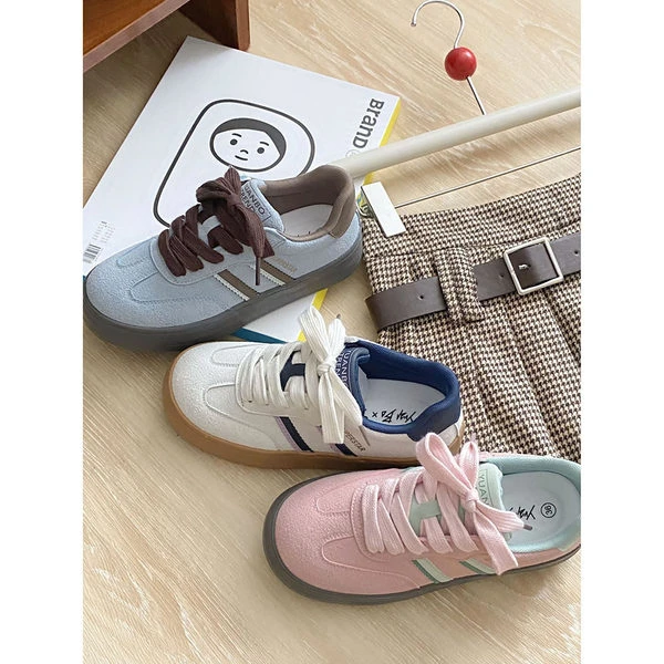 远波！品牌单！乳胶鞋垫！2025年春季小众圆头女鞋德训鞋休闲鞋子