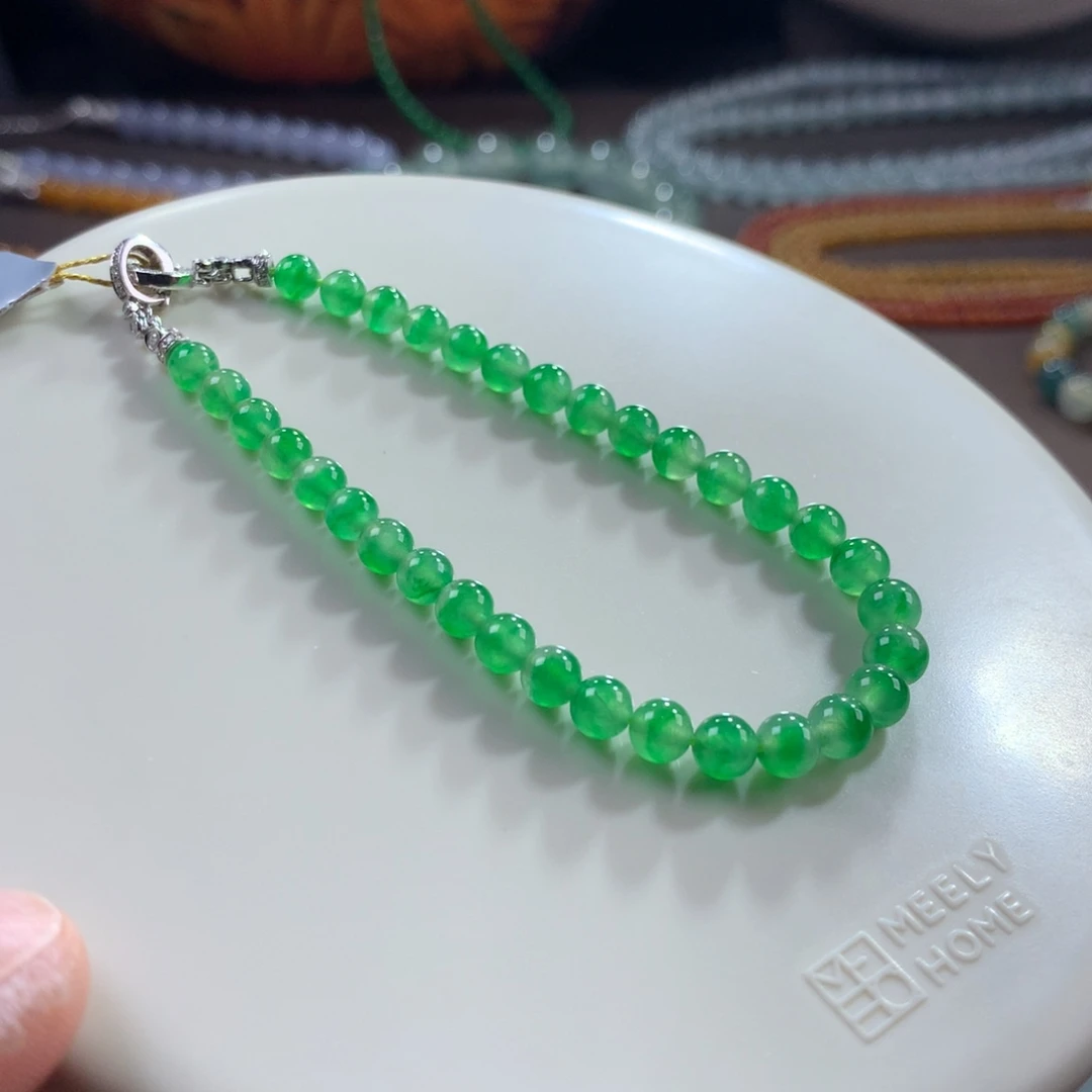 翡翠未镶嵌手链精品冰种金丝阳绿手链卡4.2~5.1