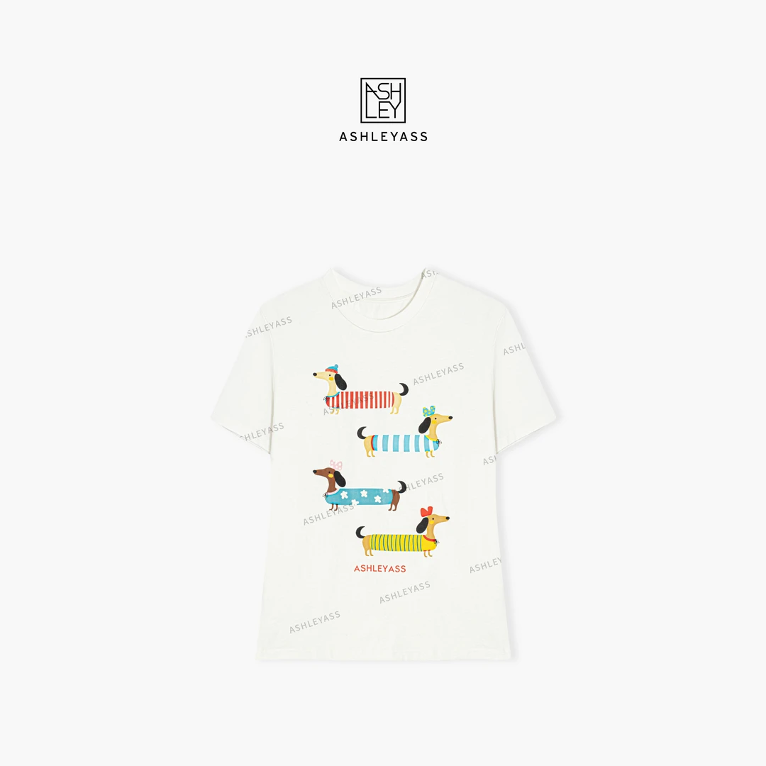 【ASHLEYASS】“petT”潮牌女装洋气腊肠狗图案简约T恤上衣LSS250358Y