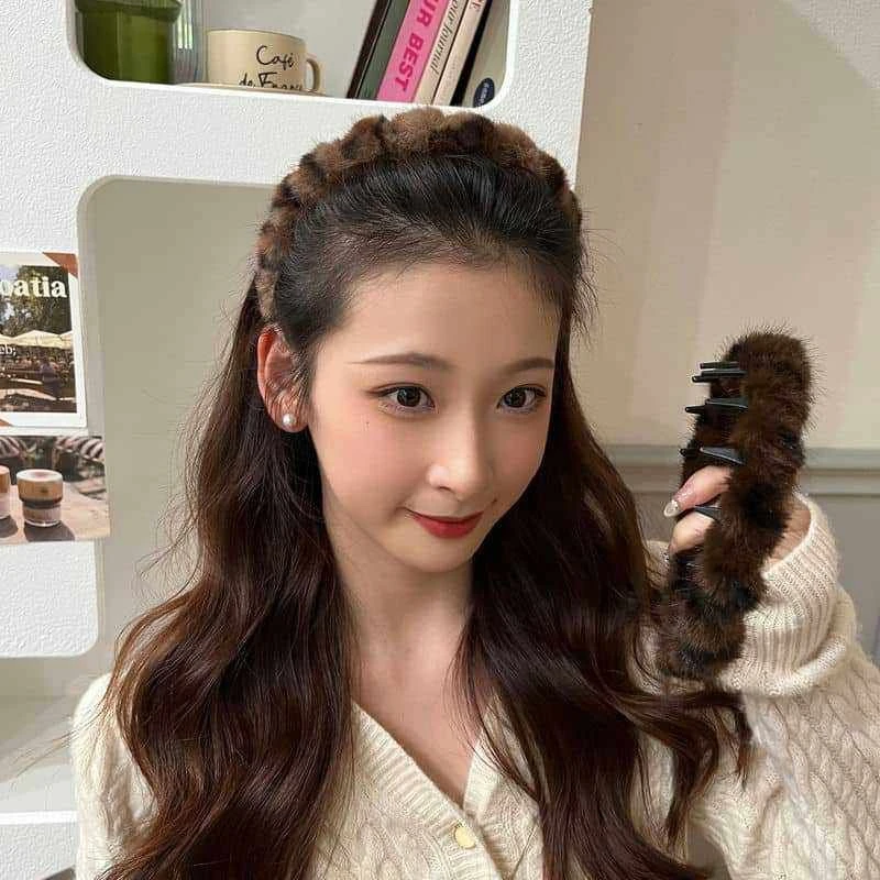 韩系复古豹纹带齿毛绒发箍女防滑洗脸发卡2024年秋冬化妆发饰头