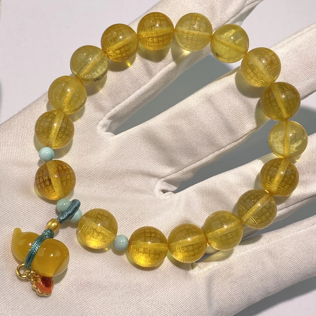 【亿轩臻选】ZX115901金珀心经单圈手串diy葫芦&绿松10mm+