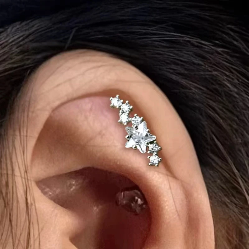 钛钢耳饰 独特设计五角星耳钉-3992