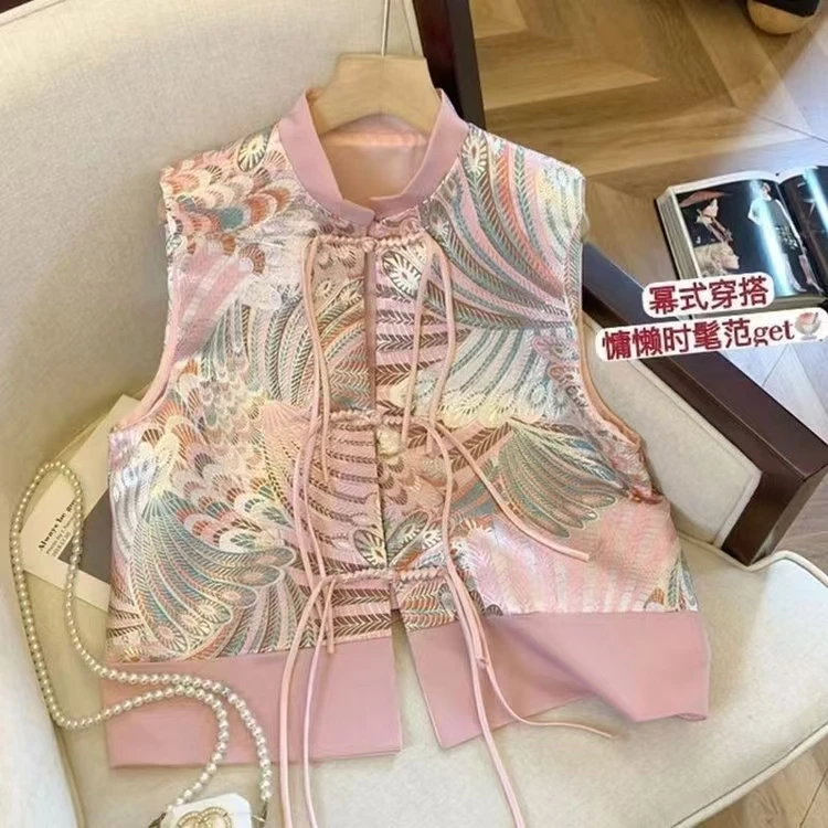 女马夹新中式提花春秋季民族风气质网红时髦盘扣立体古装时尚立领