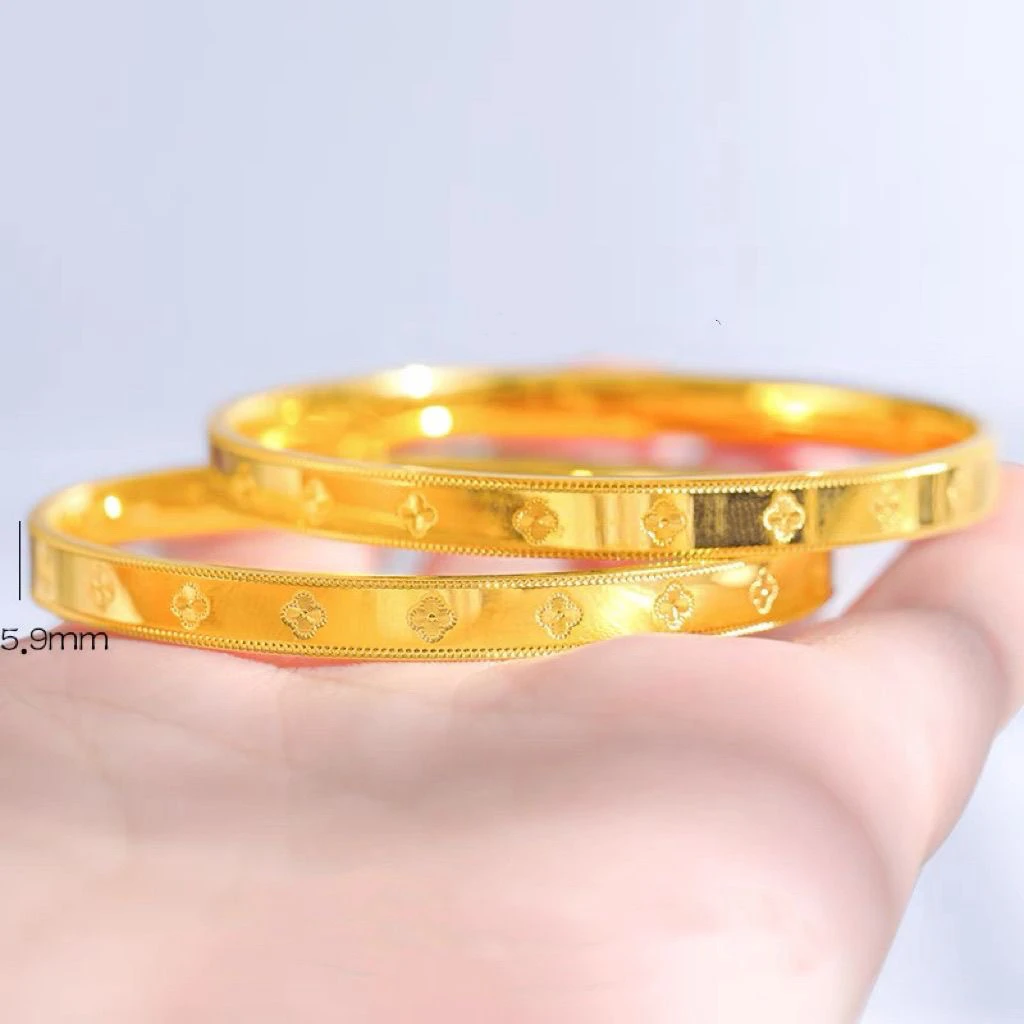 铜合金手镯 四叶草手镯女黄金色金店同款镯子情人节礼物