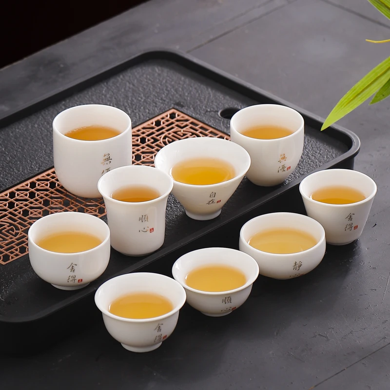 6个装 德化白瓷功夫茶杯羊脂玉陶瓷小茶杯家用待客喝茶碗专用客杯