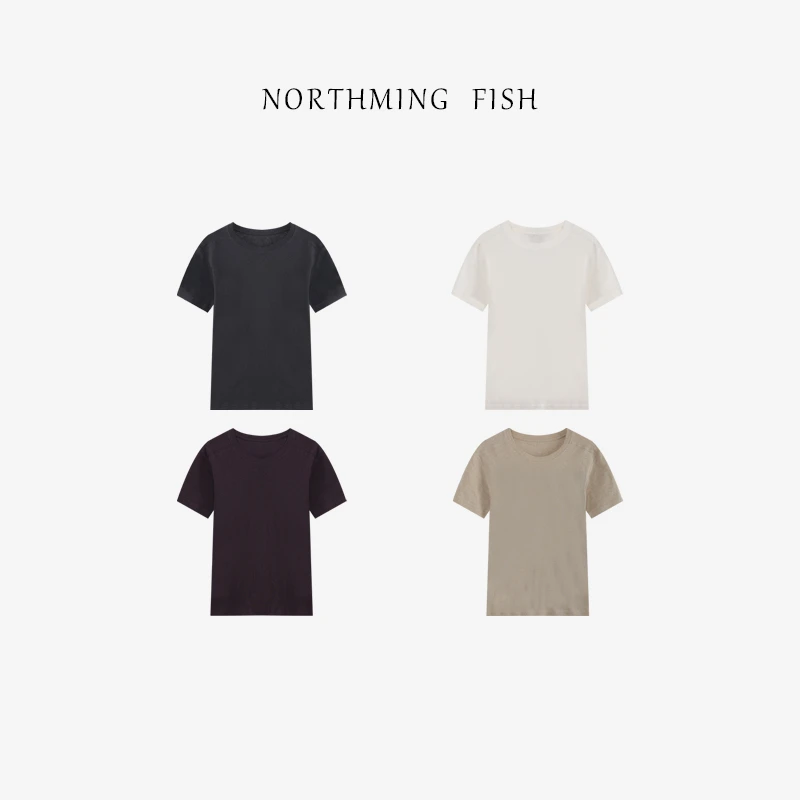NORTHMING FISH 汉麻+长绒棉 简约优雅百搭圆领短袖清爽舒适T恤