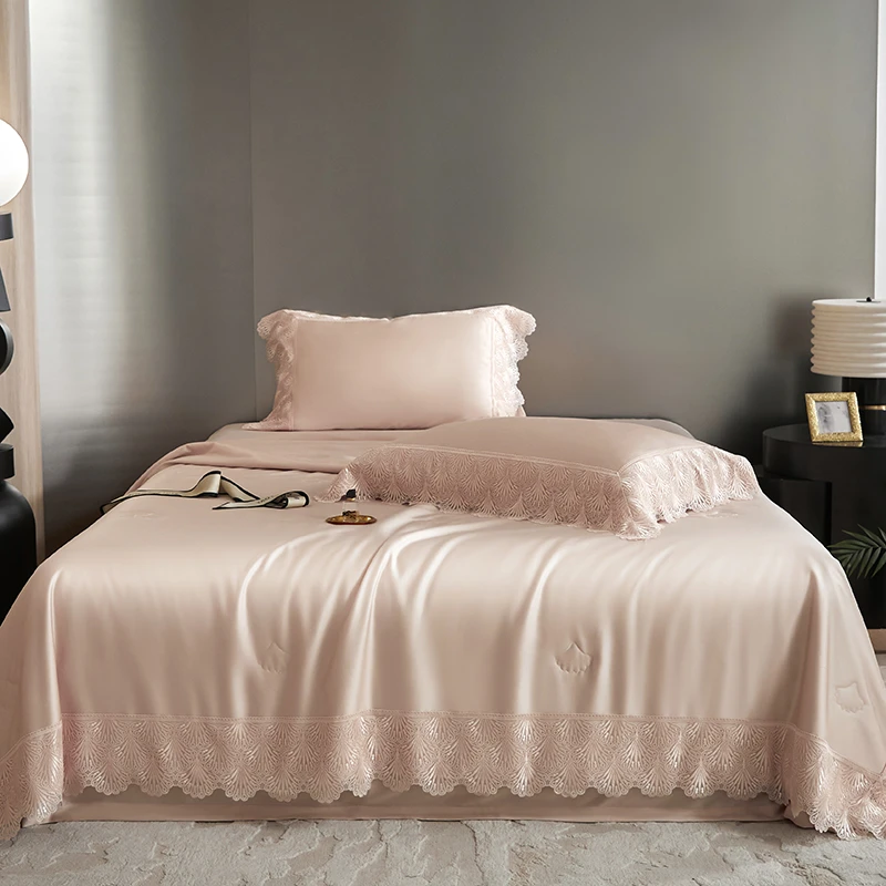 绝美飘逸花边100支天丝棉夏被四件套超软丝滑夏凉冰丝凉感被子芯4