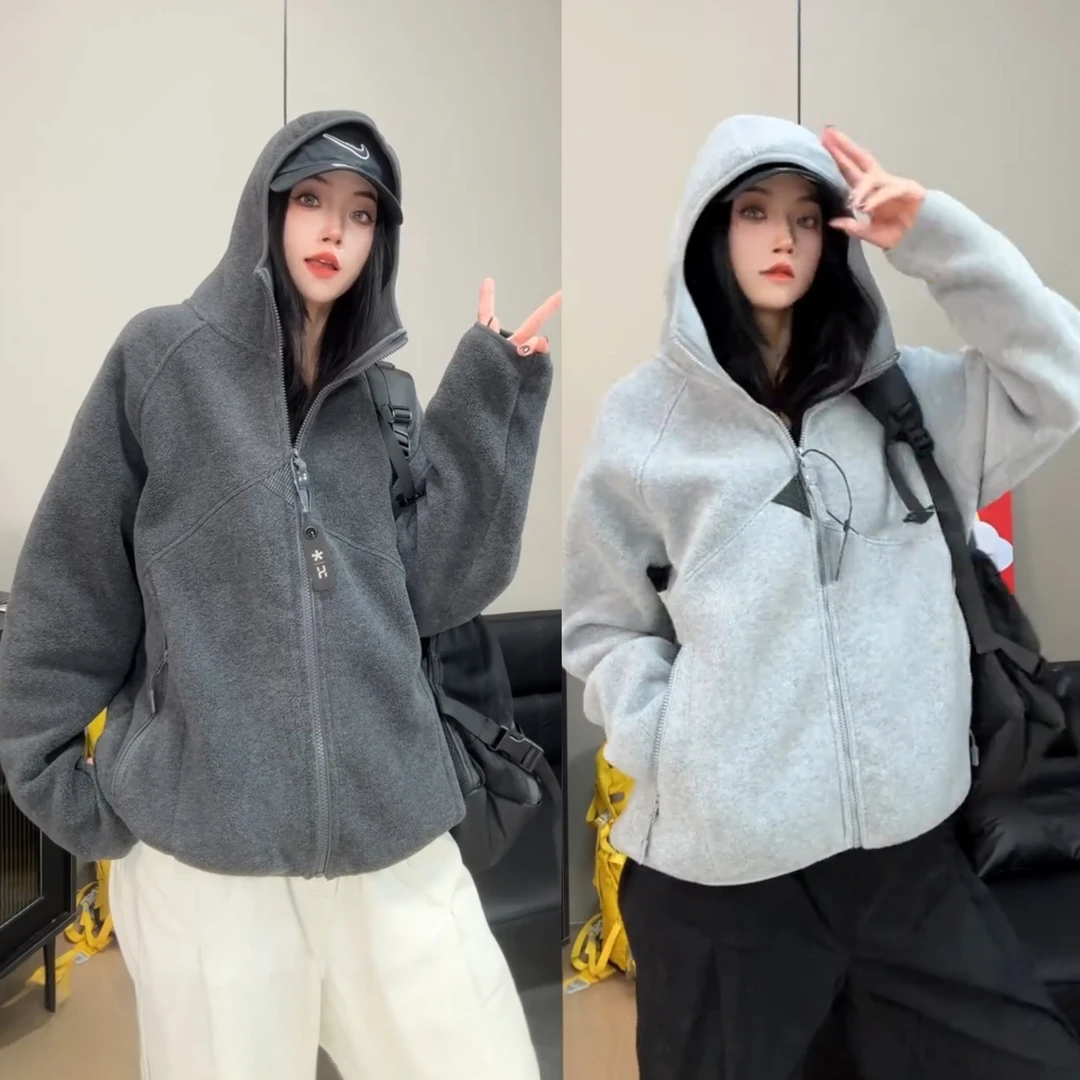 秋冬新款肌理感重磅连帽外套男高密度色纱双面摇粒绒休闲开衫卫衣