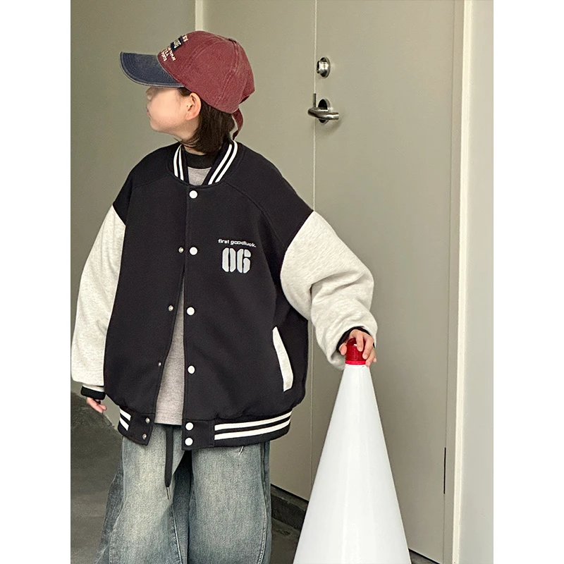 【现货】男童2025款夹棉棒球服棉服外套儿童秋冬款韩系中大童保暖
