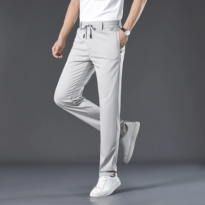 桑蚕丝阔腿裤春夏新款高端男士垂顺弹力休闲裤大码宽松免烫直筒裤